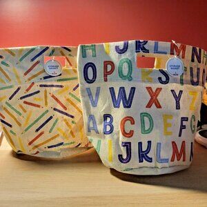 CANVAS TOTE Set of 4 Multicolor ABC Alphabet & Pencil Themed  with Handles NWT